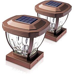 Security Solar Post Cap Lights -Decorative Glass LED Outdoor 4x4 (3.5 x 3.5 in.)